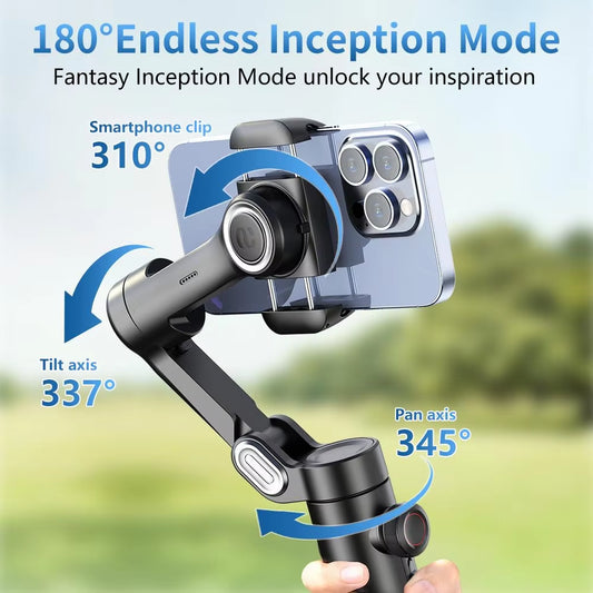 AOCHUAN 3-Axis Handheld Gimbal Stabilizer with Fill Light for Smartphones - Face Tracking for iPhone, Android, TikTok, and Vlogging