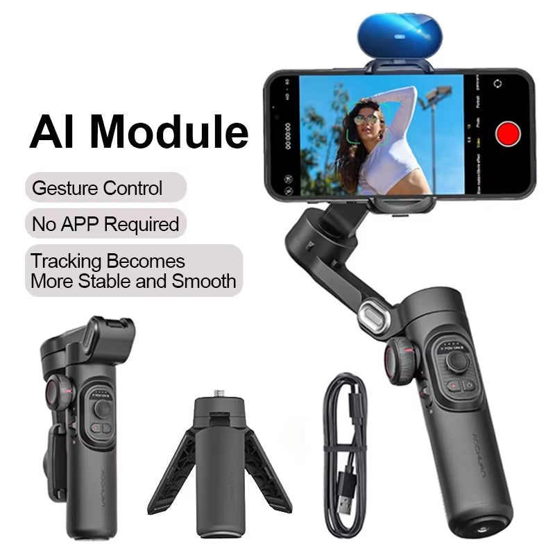 AOCHUAN 3-Axis Handheld Gimbal Stabilizer with Fill Light for Smartphones - Face Tracking for iPhone, Android, TikTok, and Vlogging